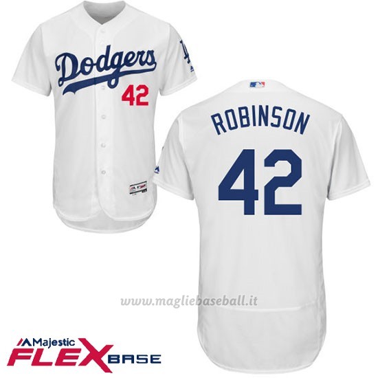 Maglia Baseball Uomo Los Angeles Dodgers Jackie Robinson Majestic Autentico Collezione Bianco Flex Base